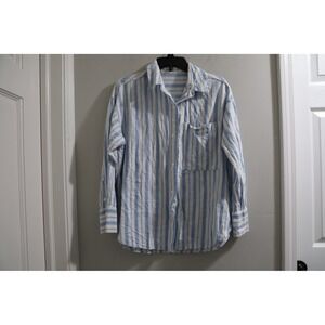 Abercrombie Fitch Oversized Striped Button Up Shirt Blue White Linen‎ Size S